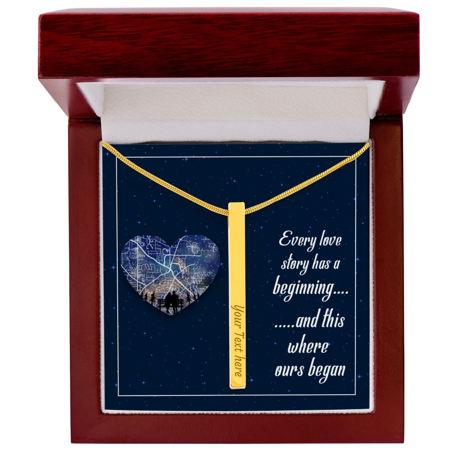 Custom Engraved 4-Sided Stick Necklace with Romantic Message Card – Personalized Love Story Gift for Wife, Girlfriend, Anniversary or Valentine's Day