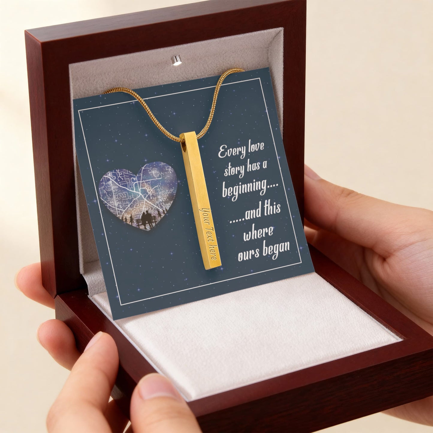 Custom Engraved 4-Sided Stick Necklace with Romantic Message Card – Personalized Love Story Gift for Wife, Girlfriend, Anniversary or Valentine's Day