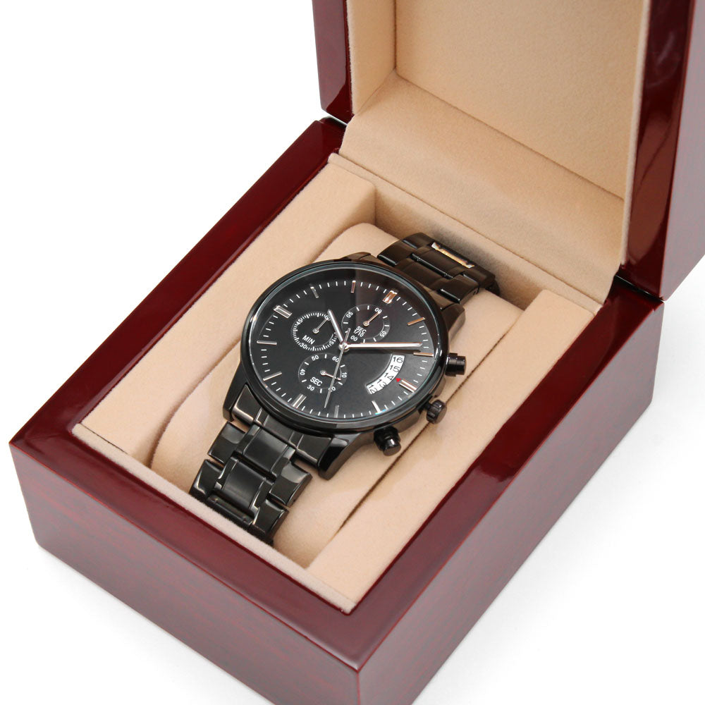 Custom Engraved Black Chronograph Watch – Personalized Men's Gift, Groomsmen, Anniversary & Father's Day