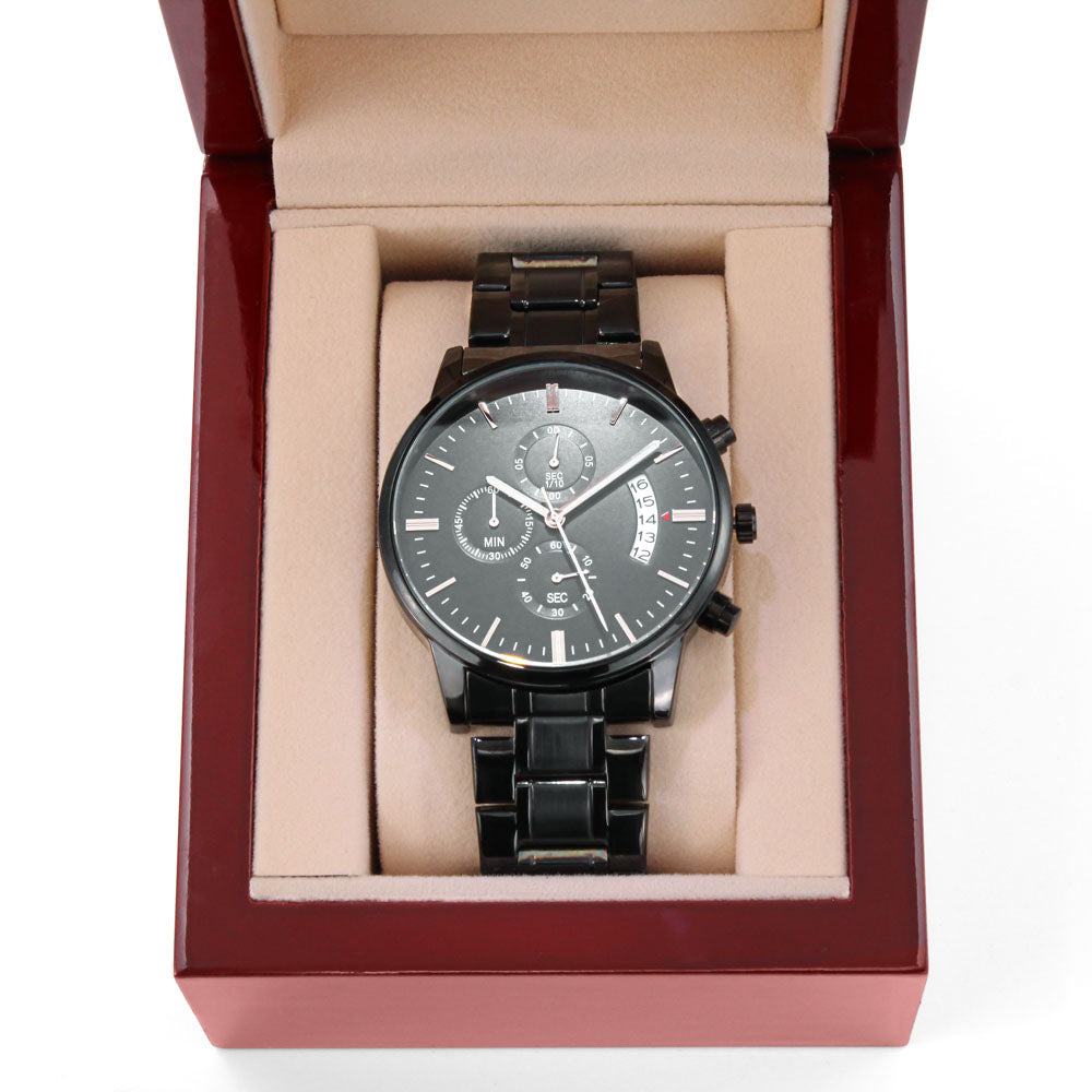 Custom Engraved Black Chronograph Watch – Personalized Men's Gift, Groomsmen, Anniversary & Father's Day