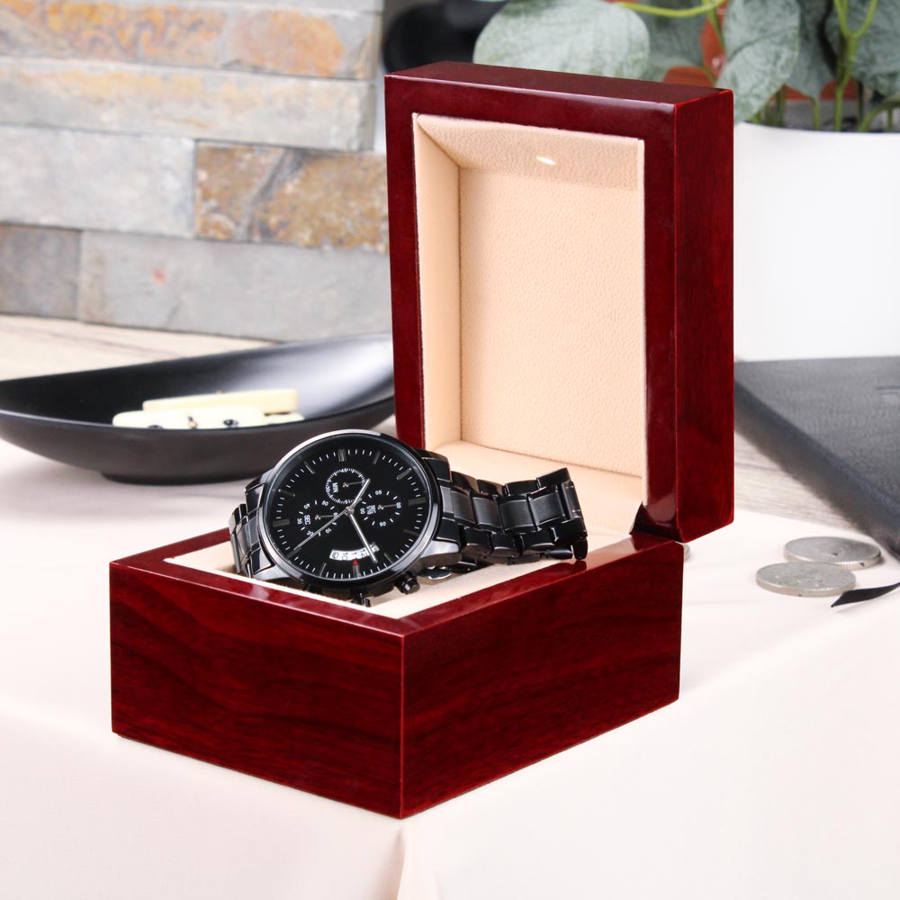 Custom Engraved Black Chronograph Watch – Personalized Men's Gift, Groomsmen, Anniversary & Father's Day