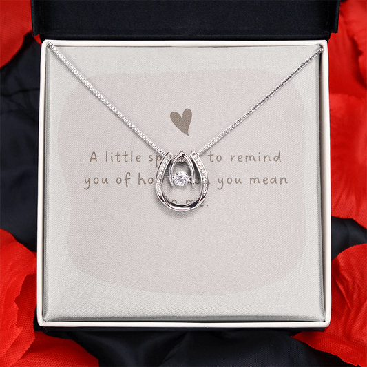 Lucky in Love Pendant Necklace – White Gold Cubic Zirconia Dancing Stone Jewelry for Her