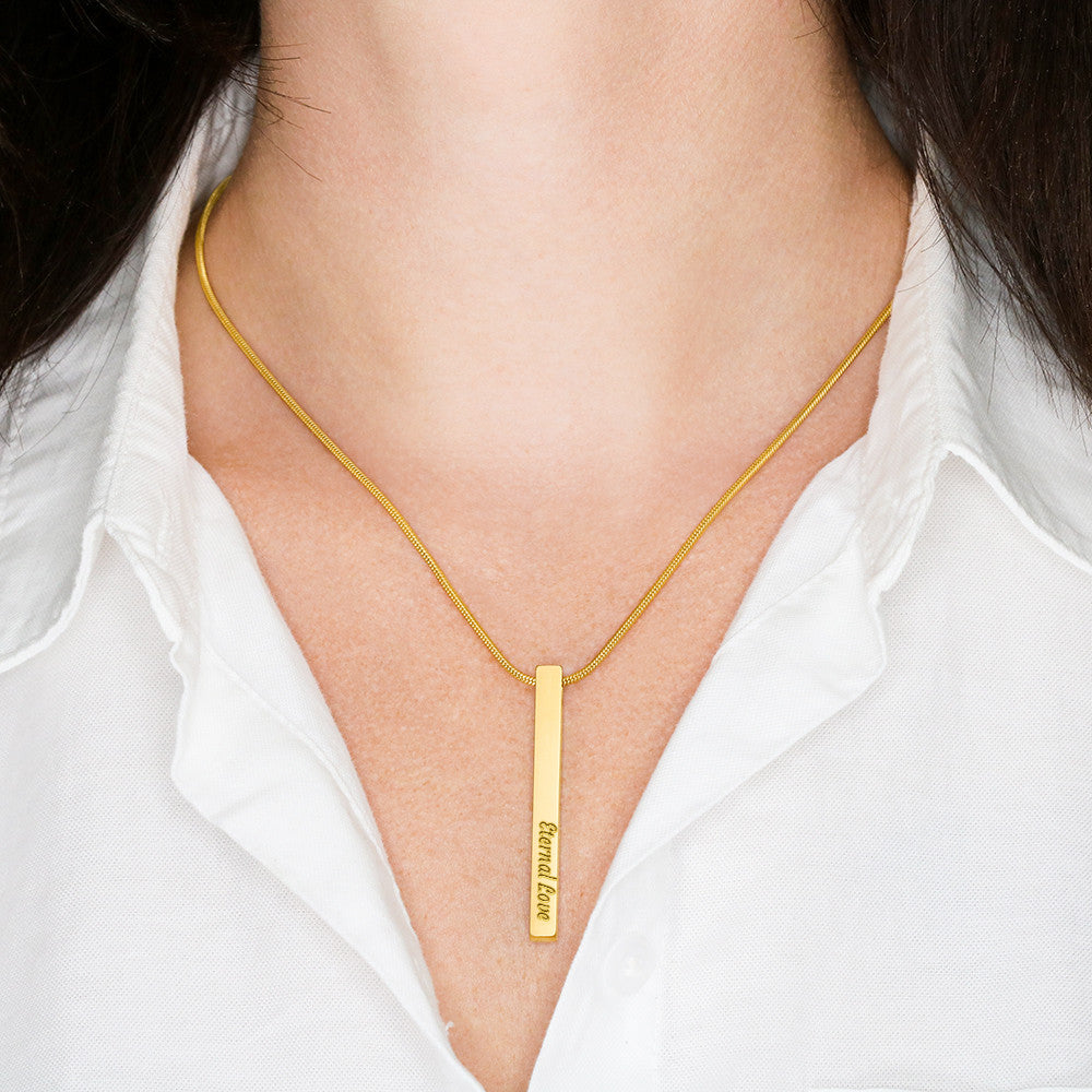 Custom Engraved 4-Sided Stick Necklace – Personalized Bar Pendant with Names, Dates & Words – Stainless Steel or 18k Gold – Graduation, Anniversary, Wedding Gift