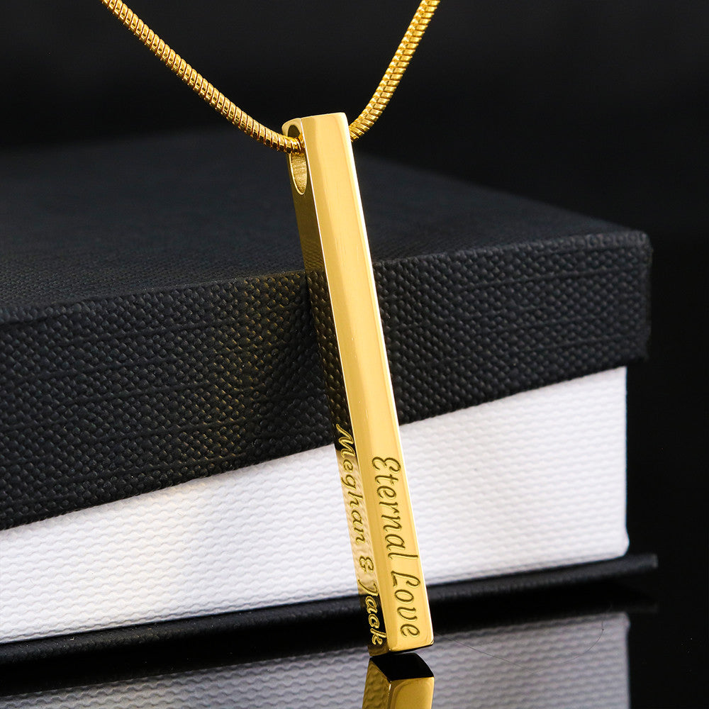 Custom Engraved 4-Sided Stick Necklace – Personalized Bar Pendant with Names, Dates & Words – Stainless Steel or 18k Gold – Graduation, Anniversary, Wedding Gift