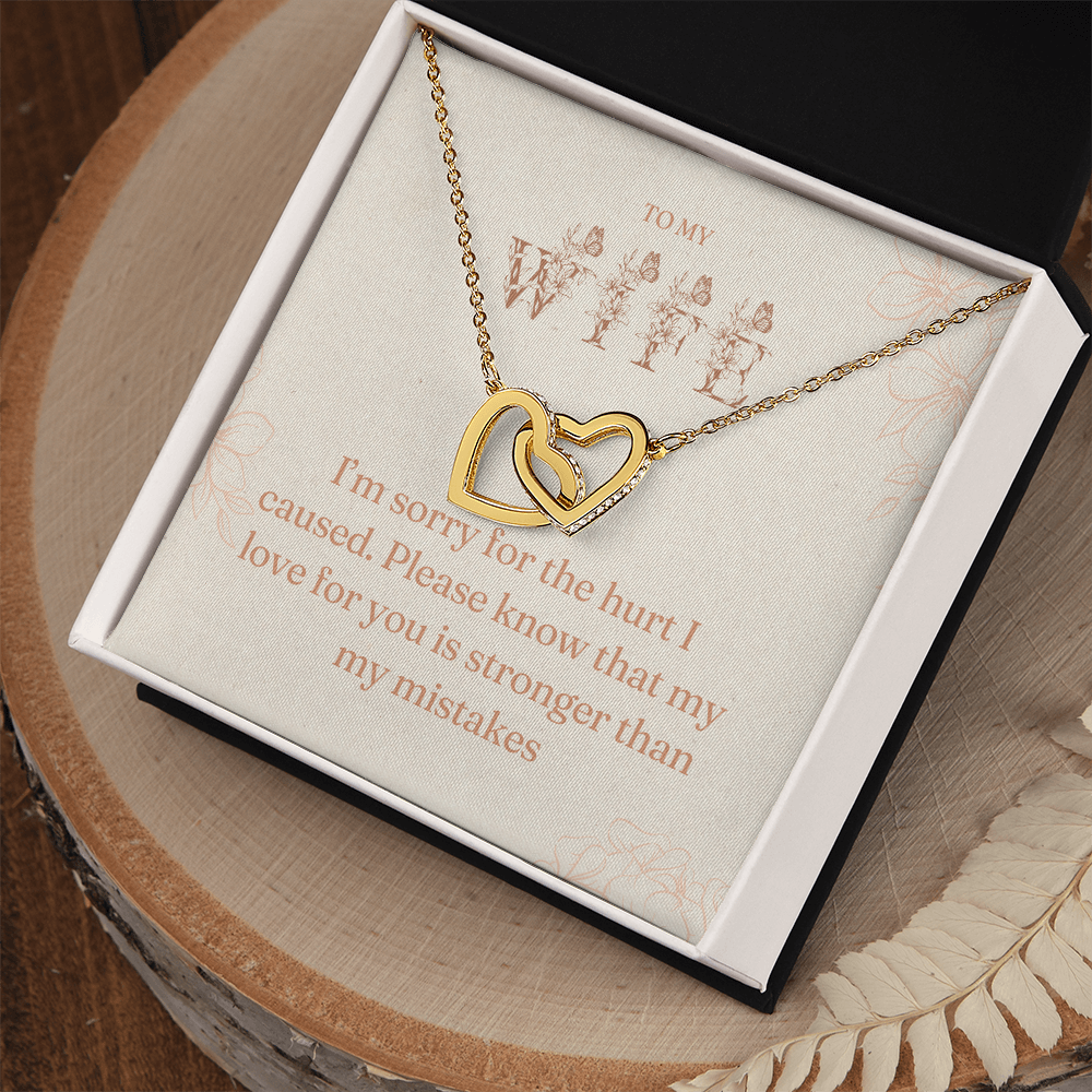 I'm Sorry Gift for Wife – Interlocking Hearts Necklace with Message Card | Apology Jewelry for Her