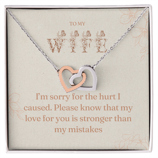 I'm Sorry Gift for Wife – Interlocking Hearts Necklace with Message Card | Apology Jewelry for Her
