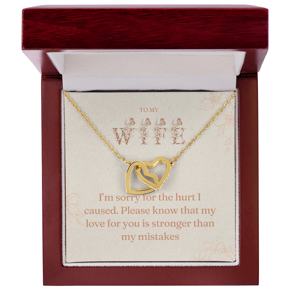 I'm Sorry Gift for Wife – Interlocking Hearts Necklace with Message Card | Apology Jewelry for Her