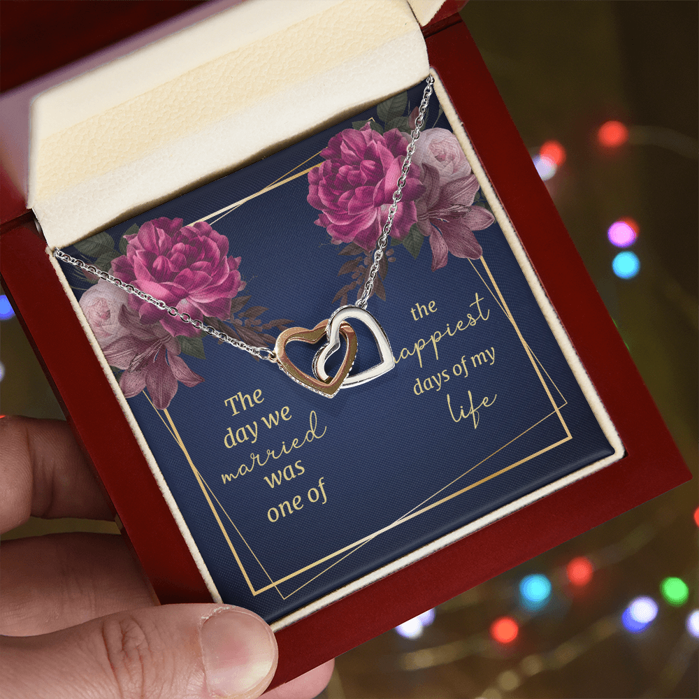 Anniversary Gift for Wife – Two Hearts Necklace with Romantic Wedding Message Card