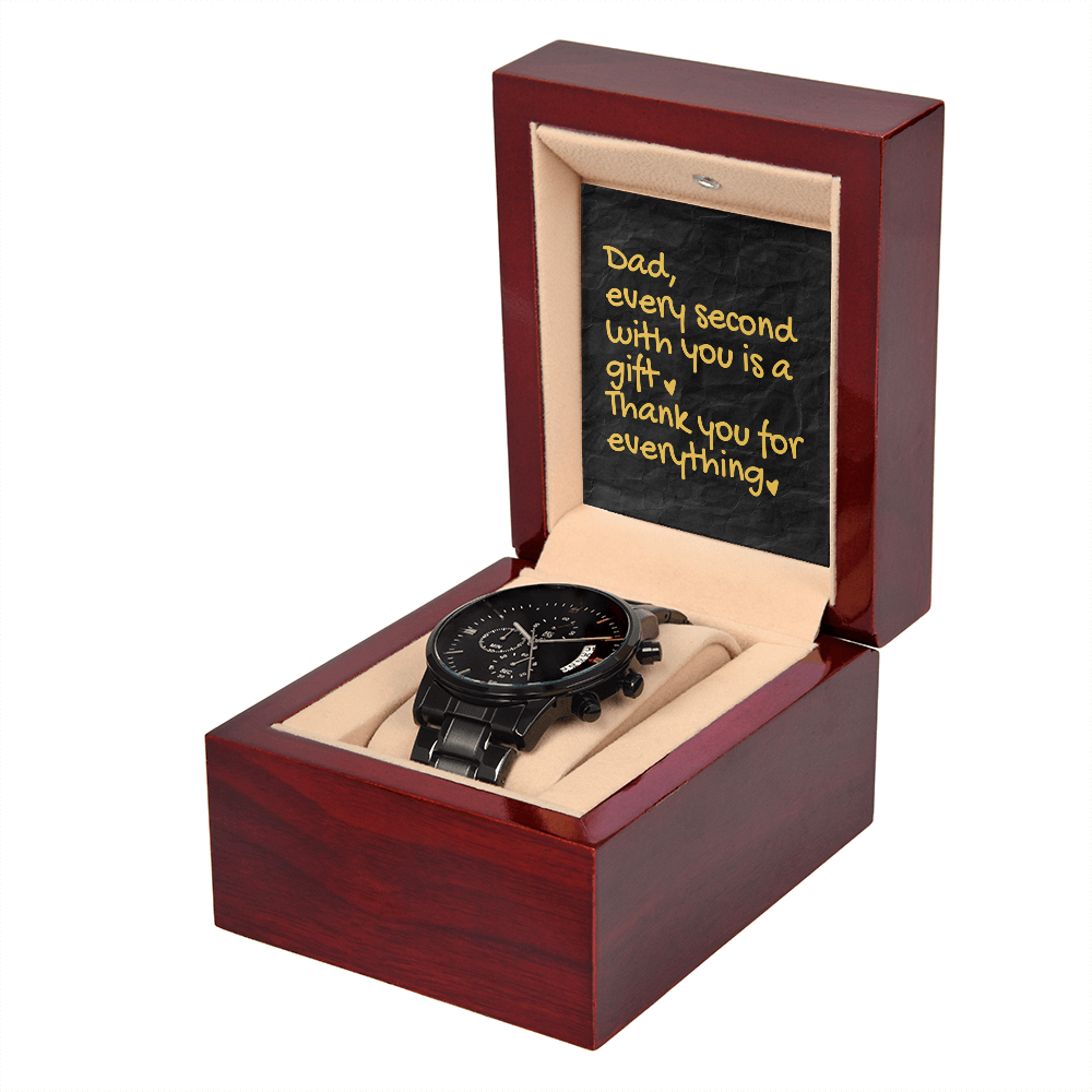 Gift for Dad  - Men's Black Chronograph Watch – Luxury Stainless Steel Timepiece, Water-Resistant Gift for Dad