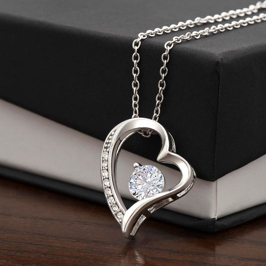Forever Love Necklace – 14k White Gold or 18k Yellow Gold, CZ Heart Pendant
