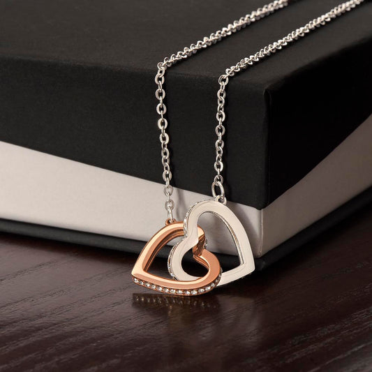 Interlocking Hearts Necklace – Rose Gold & Gold, CZ Crystal Pendant Gift for Her