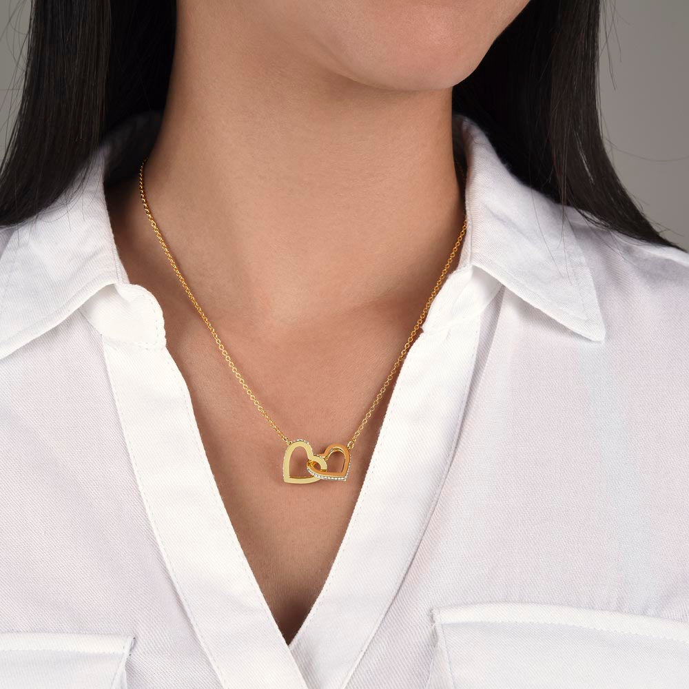 Interlocking Hearts Necklace – Rose Gold & Gold, CZ Crystal Pendant Gift for Her