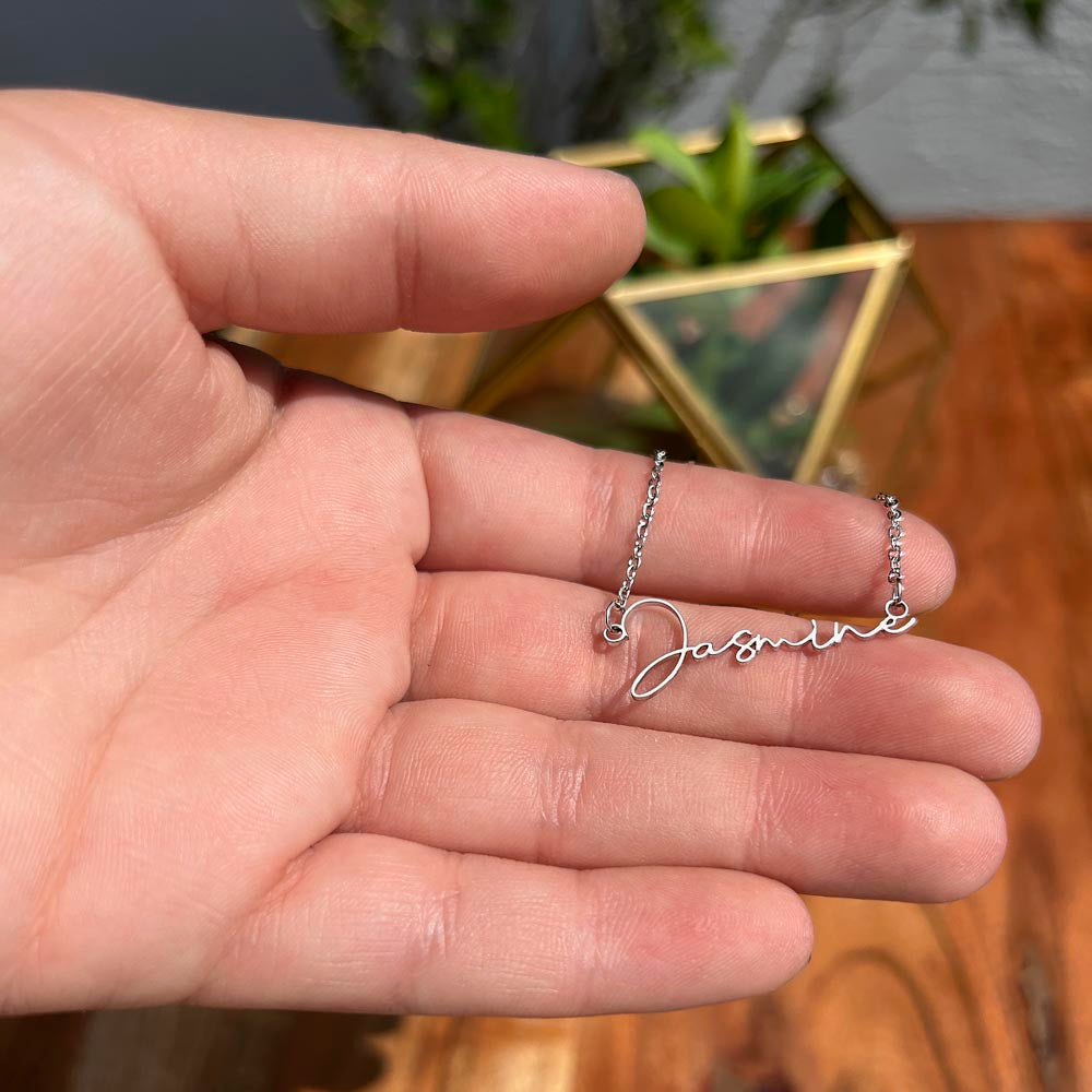 Signature Name Necklace with Message Card for Wife – Personalized Custom Name Jewelry Gift (Made in USA)