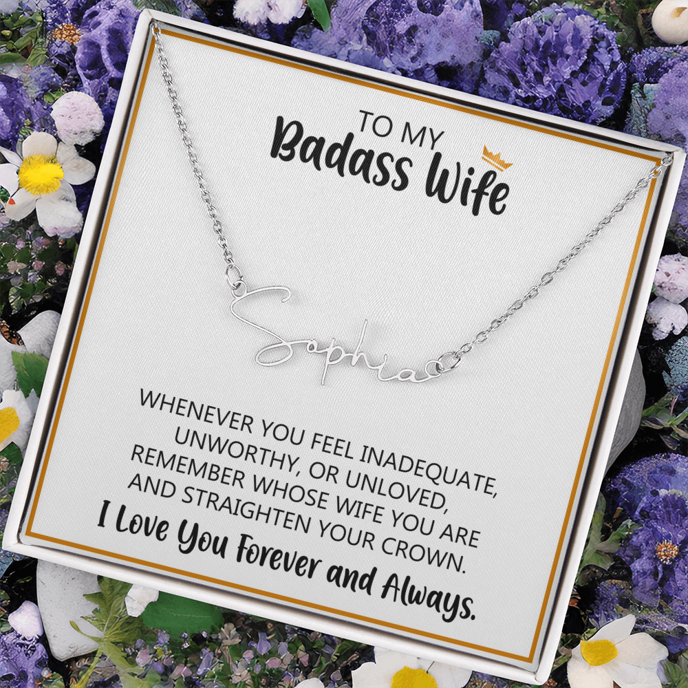 Signature Name Necklace with Message Card for Wife – Personalized Custom Name Jewelry Gift (Made in USA)
