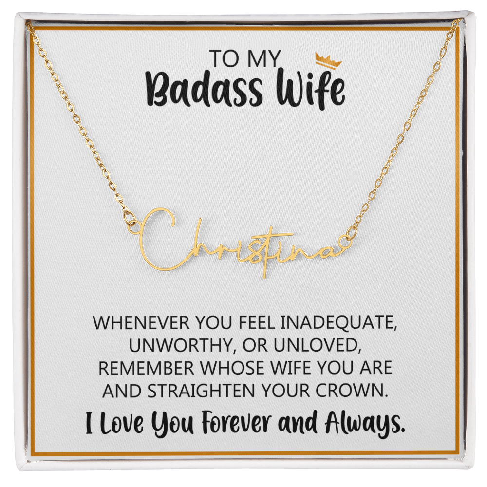Signature Name Necklace with Message Card for Wife – Personalized Custom Name Jewelry Gift (Made in USA)