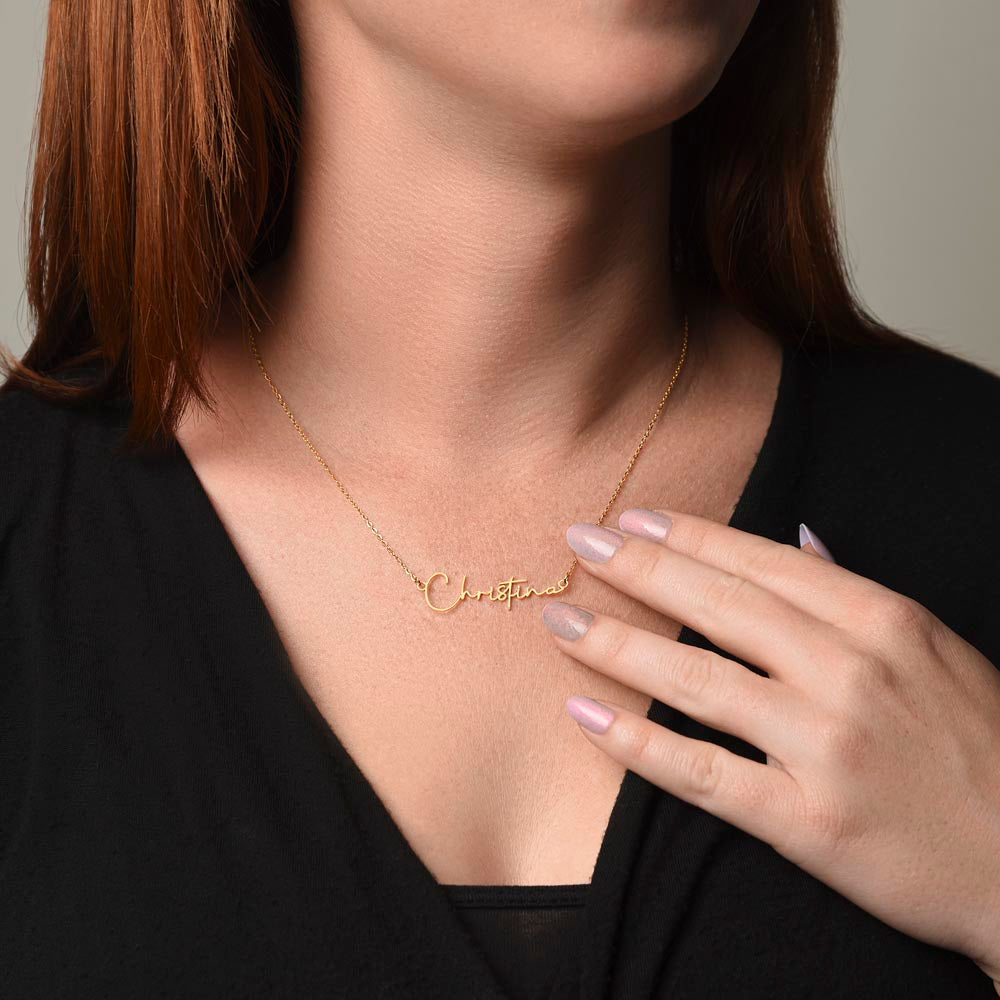 Signature Name Necklace with Message Card for Wife – Personalized Custom Name Jewelry Gift (Made in USA)