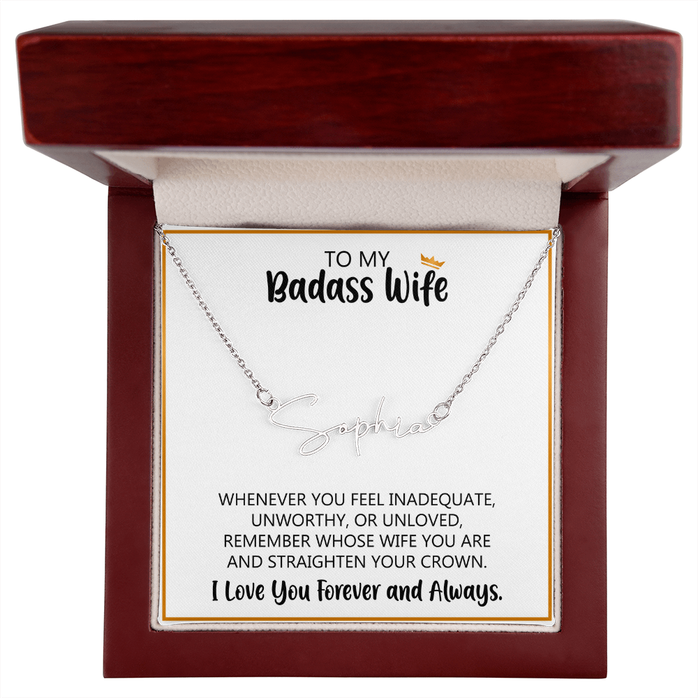 Signature Name Necklace with Message Card for Wife – Personalized Custom Name Jewelry Gift (Made in USA)