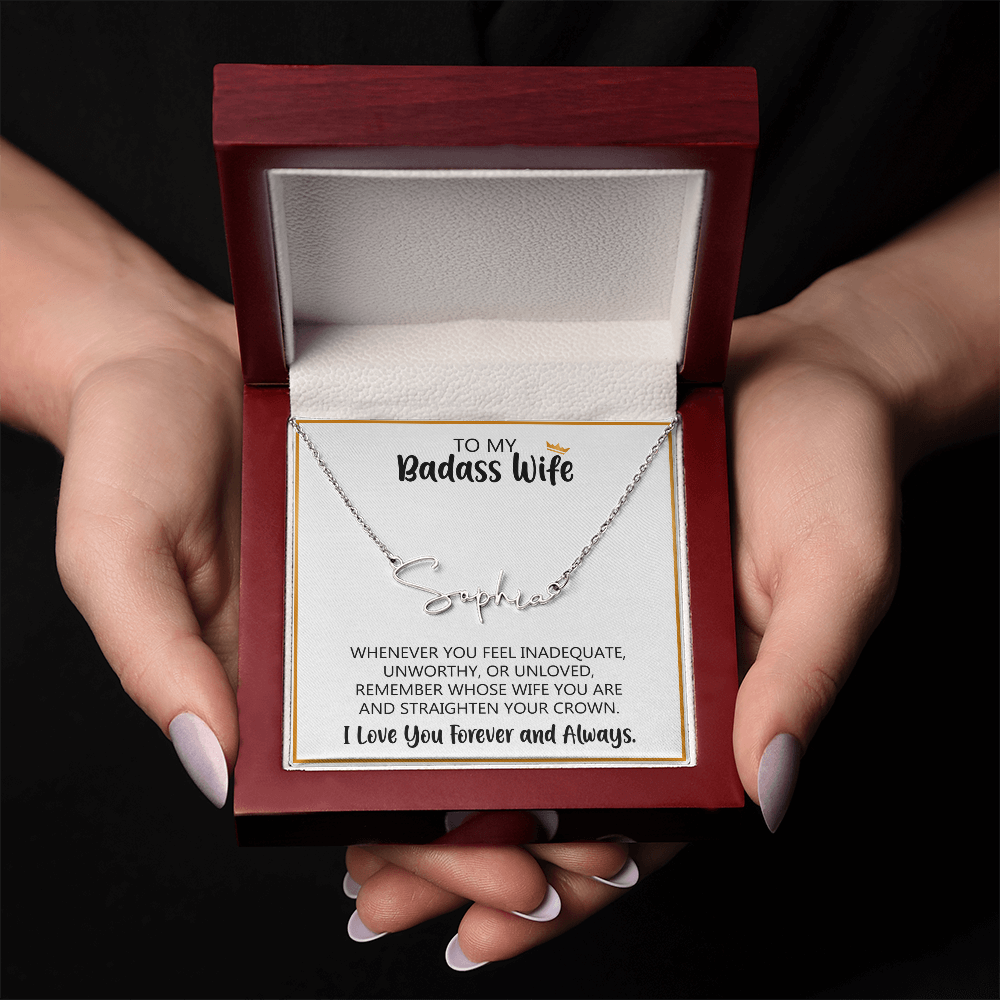 Signature Name Necklace with Message Card for Wife – Personalized Custom Name Jewelry Gift (Made in USA)