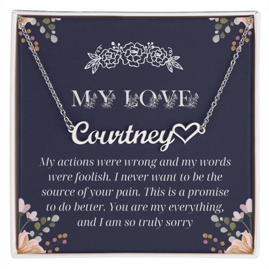 Custom Name Heart Necklace with Apology Message Card – Romantic Sorry Gift for Wife