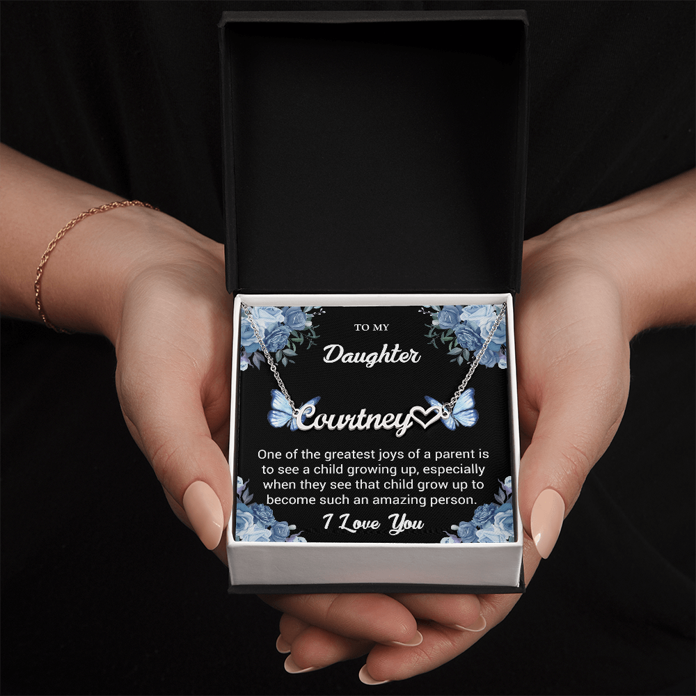 Personalized Name Necklace for Daughter – Custom Jewelry Gift from Parents with Heartfelt Message Card