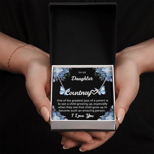 Personalized Name Necklace for Daughter – Custom Jewelry Gift from Parents with Heartfelt Message Card
