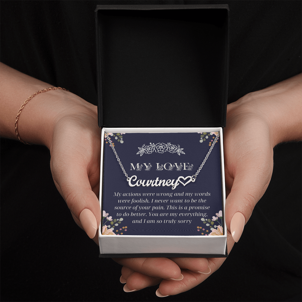 Custom Name Heart Necklace with Apology Message Card – Romantic Sorry Gift for Wife