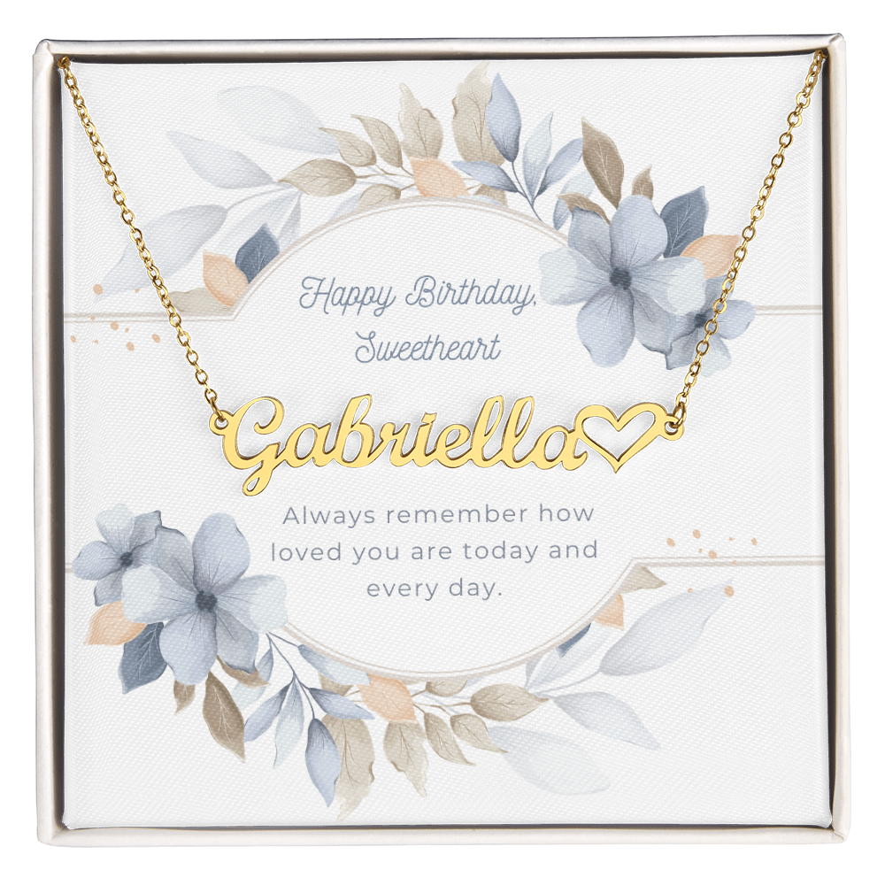 Personalized Name Necklace with Heart – Custom Birthday Jewelry Gift for Daughter from Mom or Dad with Message Card