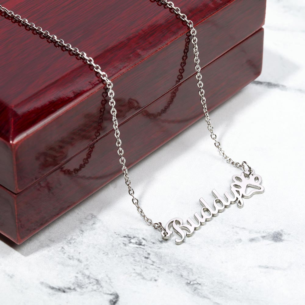 Personalized Paw Print Name Necklace – Custom Pet Lover Jewelry Gift, Stainless Steel or 18K Gold