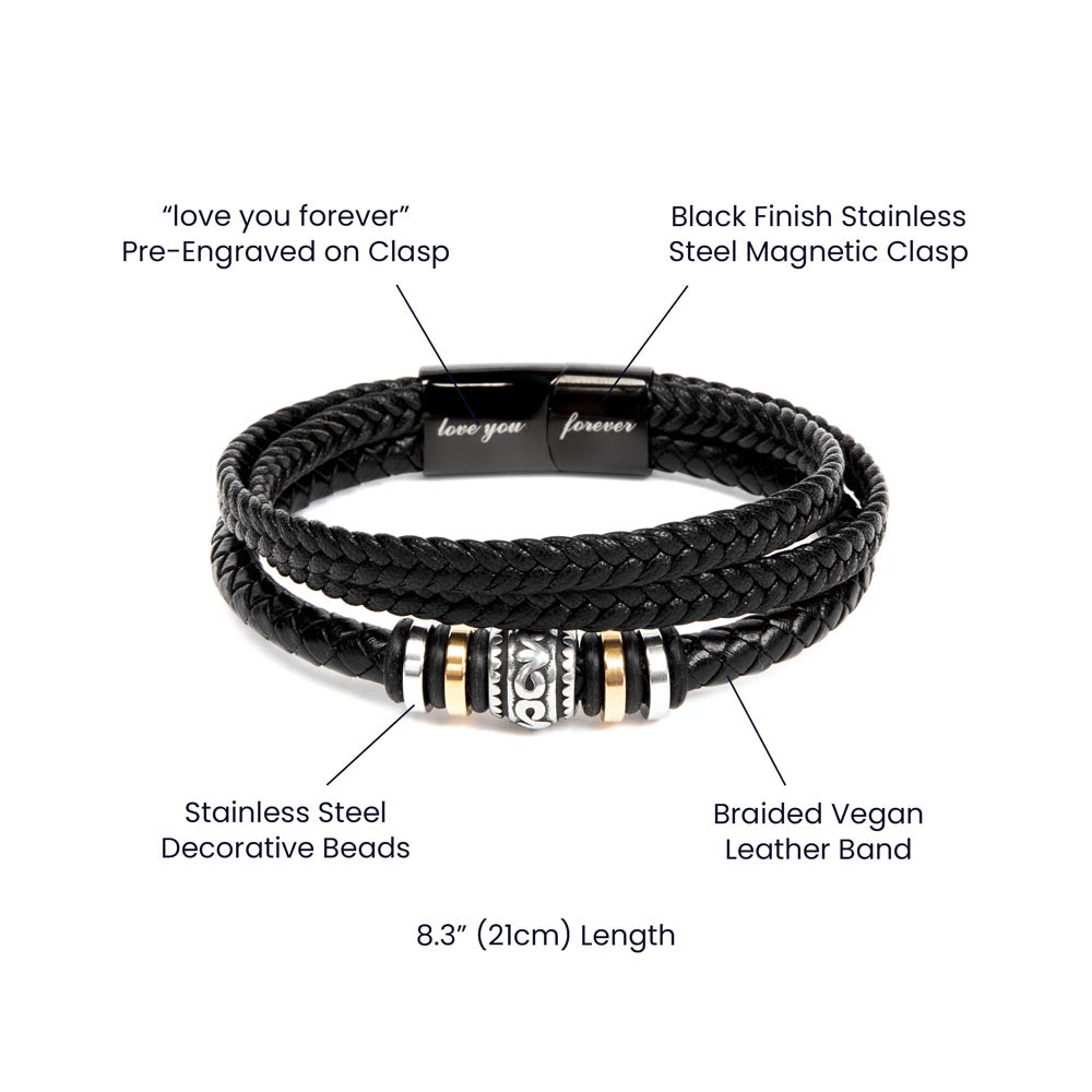 Men's "Love You Forever" Bracelet – Engraved Vegan Leather Bracelet with Message Card | Gift for Husband, or Boyfriend