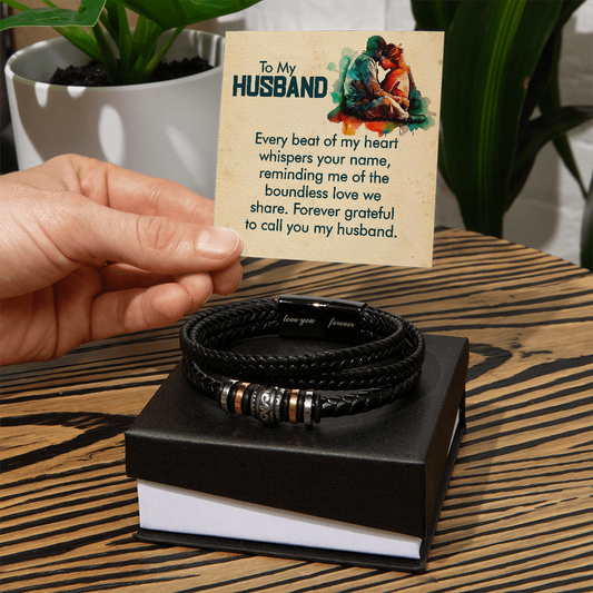 Men's "Love You Forever" Bracelet – Engraved Vegan Leather Bracelet with Message Card | Gift for Husband, or Boyfriend