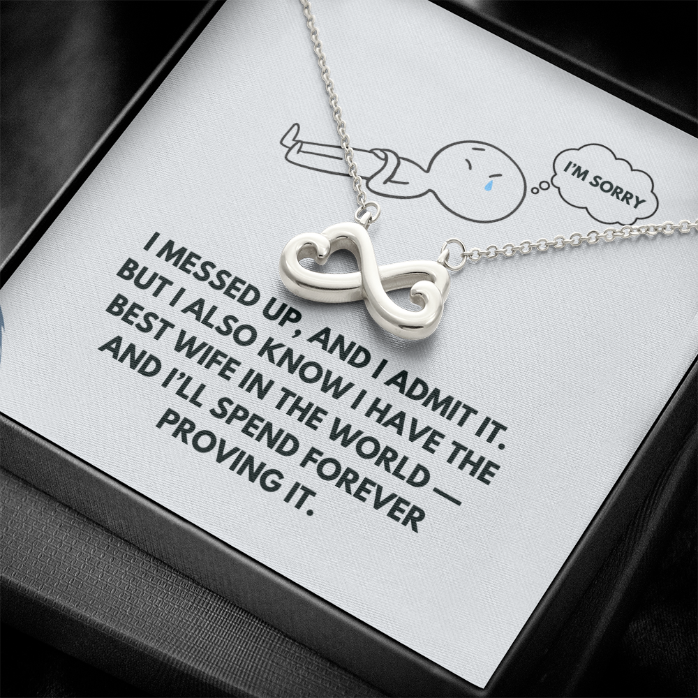 Apology Gift for Wife – Interlocking Hearts Necklace with “I Messed Up” Message Card | Meaningful Forgiveness Jewelry