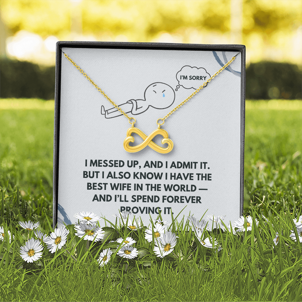 Apology Gift for Wife – Interlocking Hearts Necklace with “I Messed Up” Message Card | Meaningful Forgiveness Jewelry