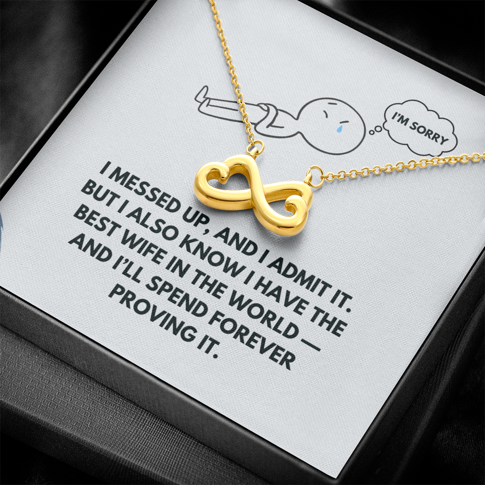 Apology Gift for Wife – Interlocking Hearts Necklace with “I Messed Up” Message Card | Meaningful Forgiveness Jewelry