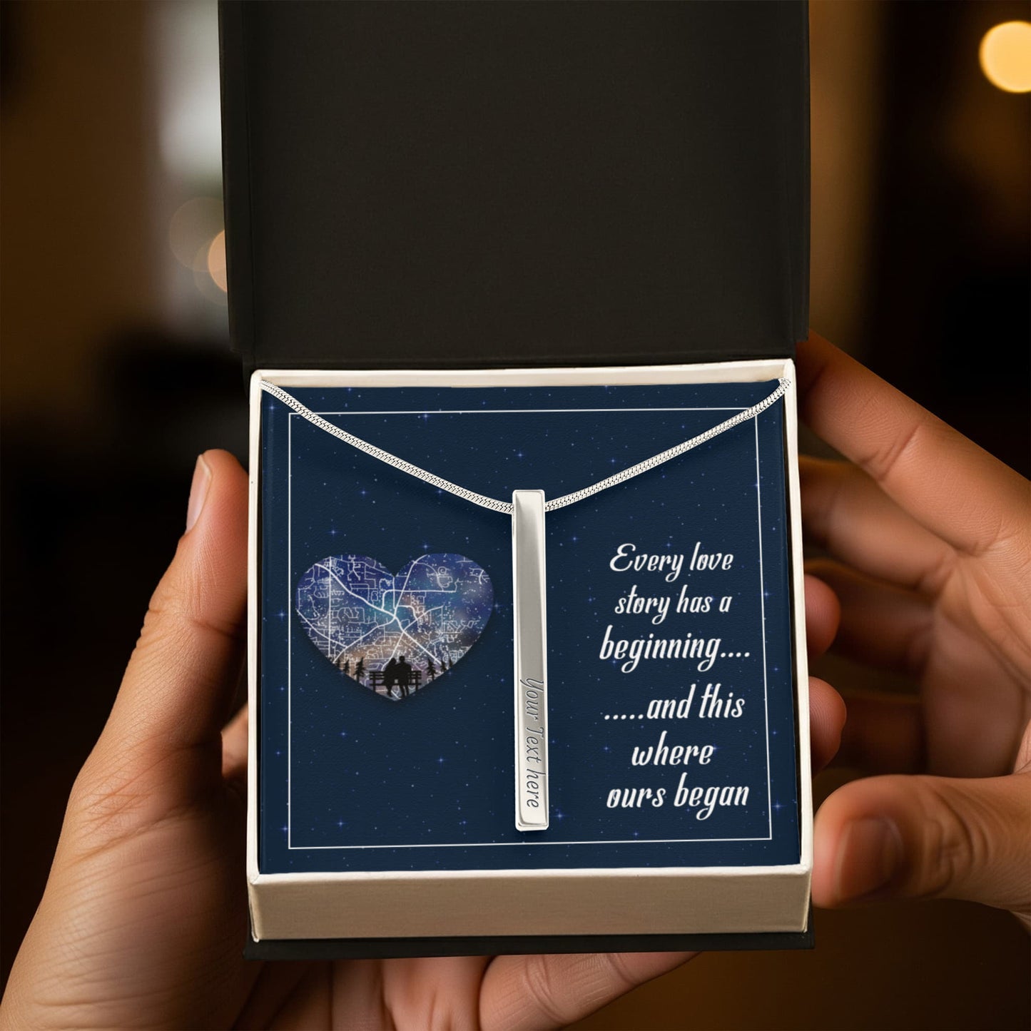 Custom Engraved 4-Sided Stick Necklace with Romantic Message Card – Personalized Love Story Gift for Wife, Girlfriend, Anniversary or Valentine's Day