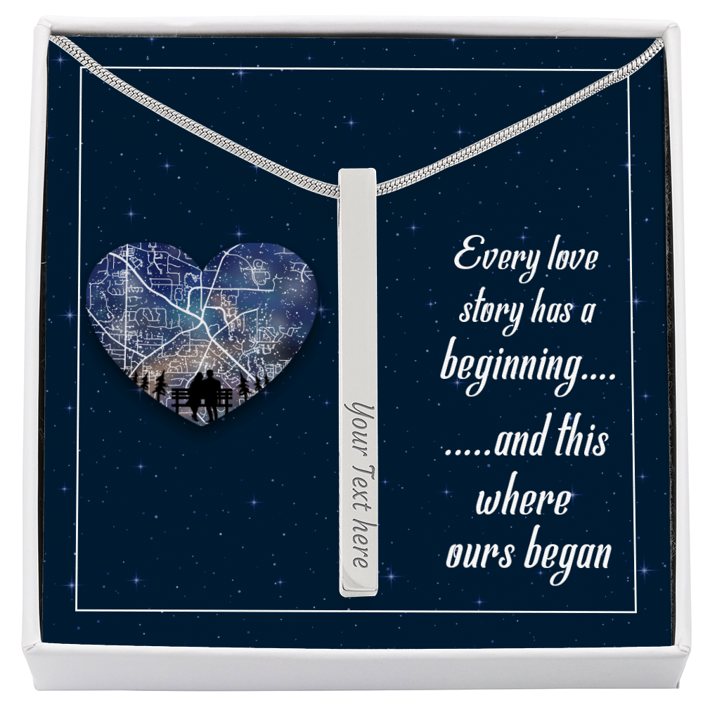 Custom Engraved 4-Sided Stick Necklace with Romantic Message Card – Personalized Love Story Gift for Wife, Girlfriend, Anniversary or Valentine's Day