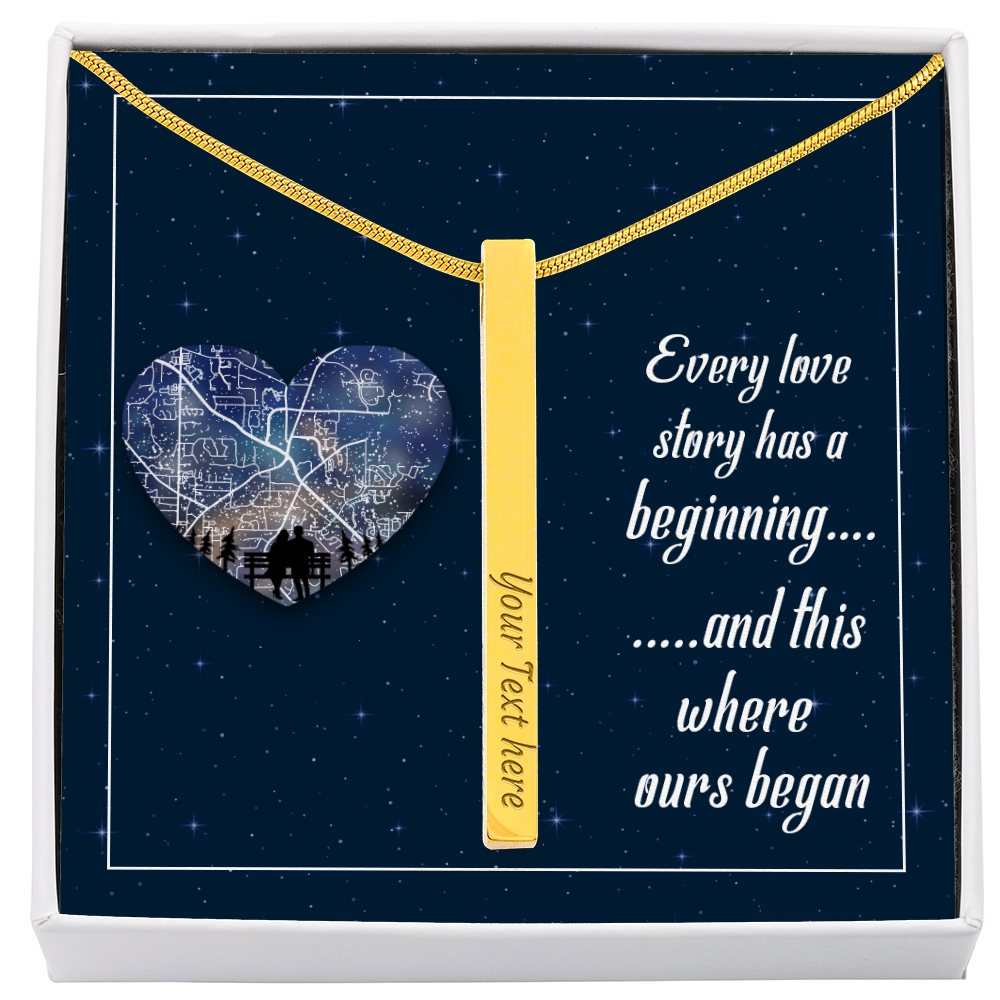 Custom Engraved 4-Sided Stick Necklace with Romantic Message Card – Personalized Love Story Gift for Wife, Girlfriend, Anniversary or Valentine's Day