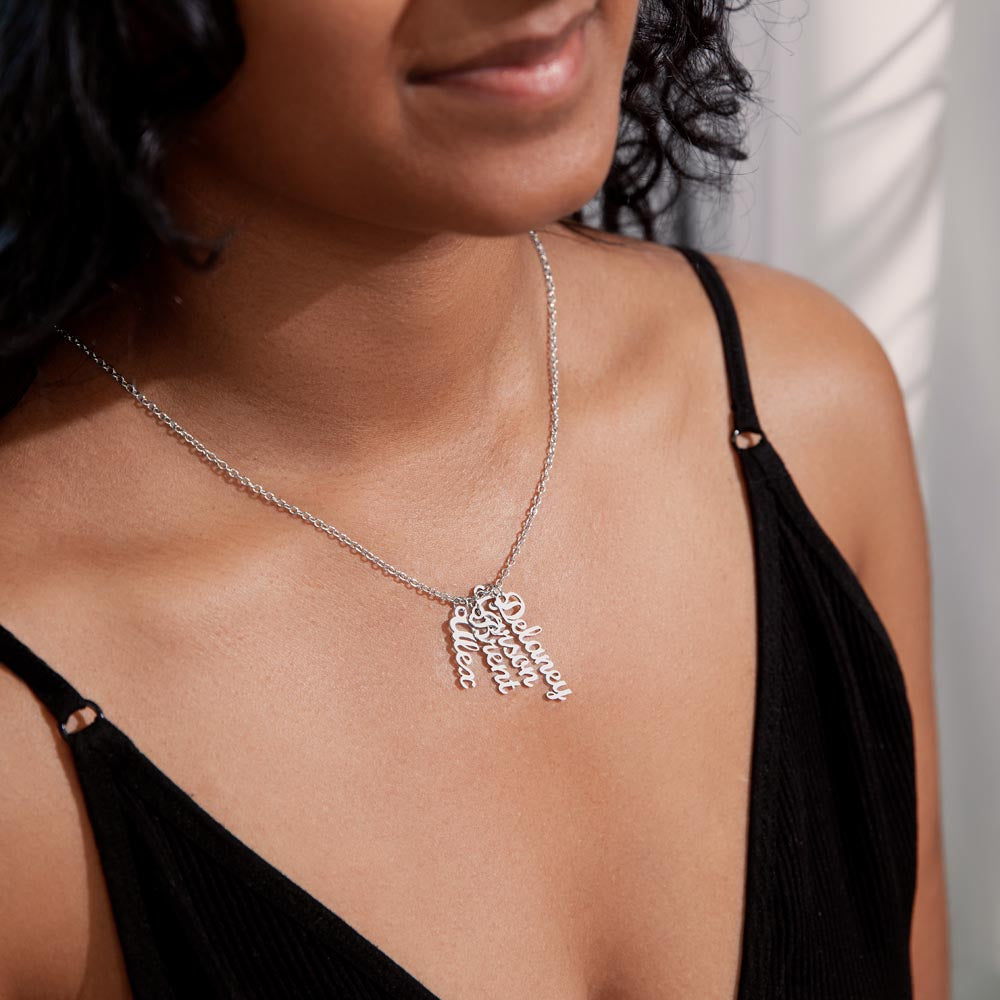 Custom Multi Name Vertical Necklace – Personalized Jewelry Gift for Mom, Wife, or Family