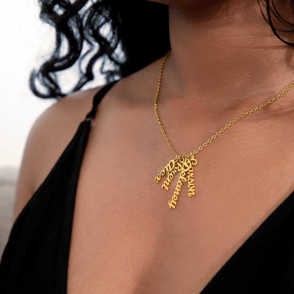 Custom Multi Name Vertical Necklace – Personalized Jewelry Gift for Mom, Wife, or Family