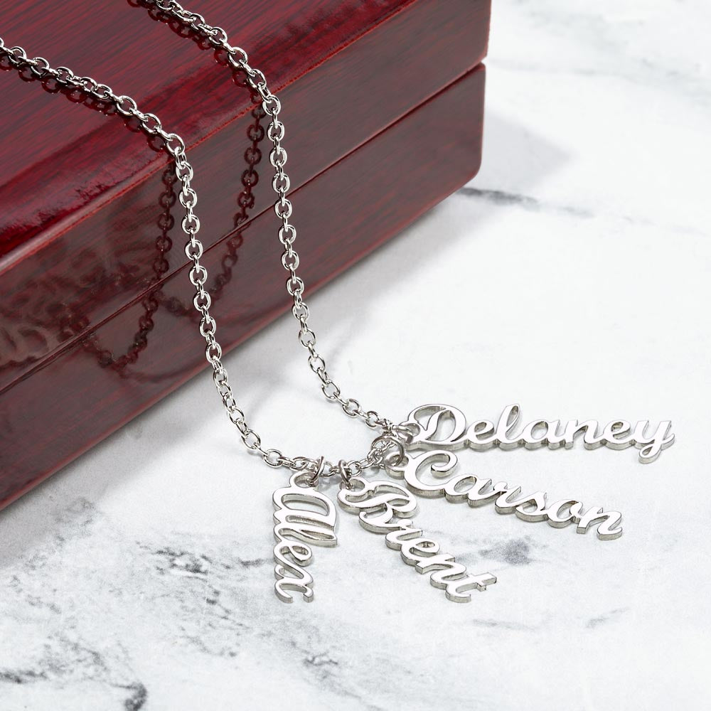 Custom Multi Name Vertical Necklace – Personalized Jewelry Gift for Mom, Wife, or Family