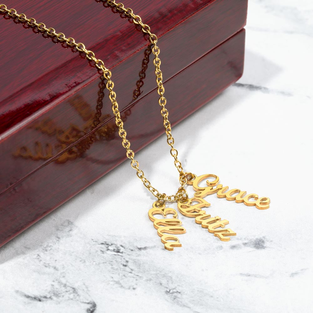 Custom Multi Name Vertical Necklace – Personalized Jewelry Gift for Mom, Wife, or Family