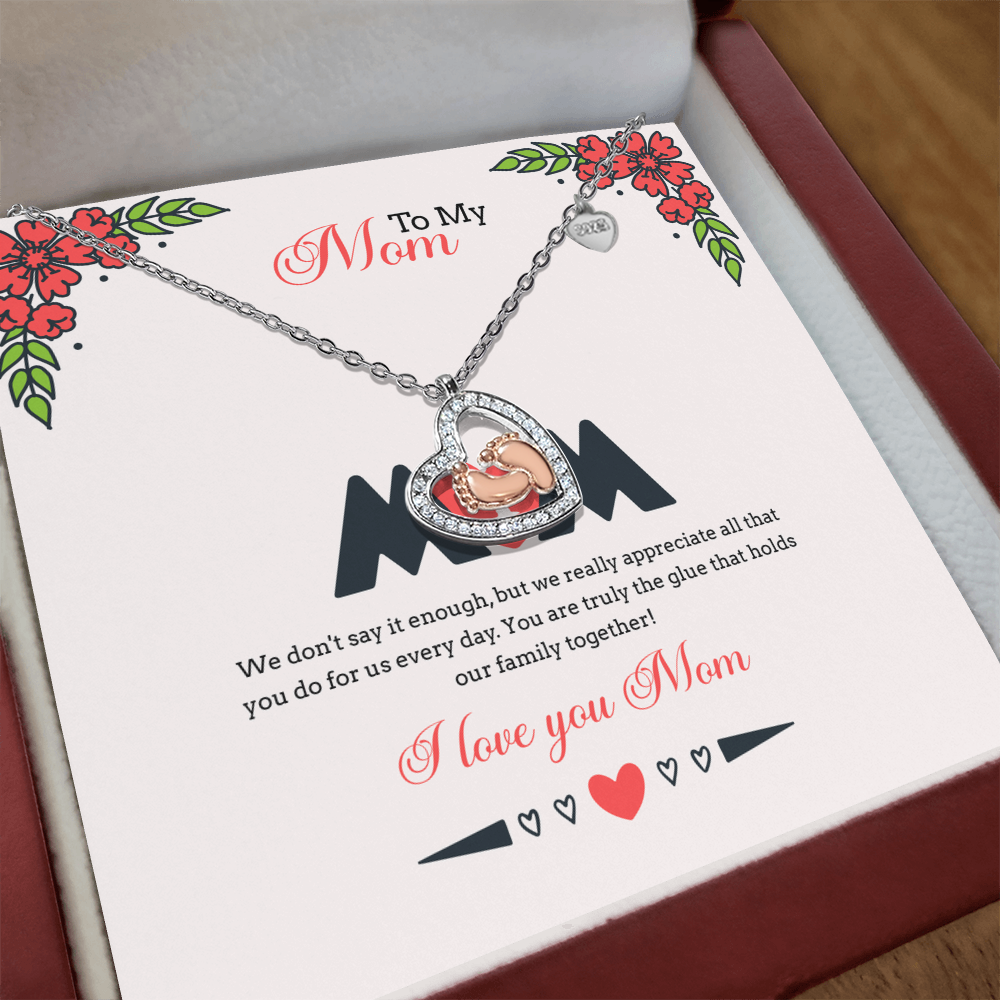 Heart & Baby Feet Necklace with Message Card – Meaningful Gift for Mom from Son or Daughter