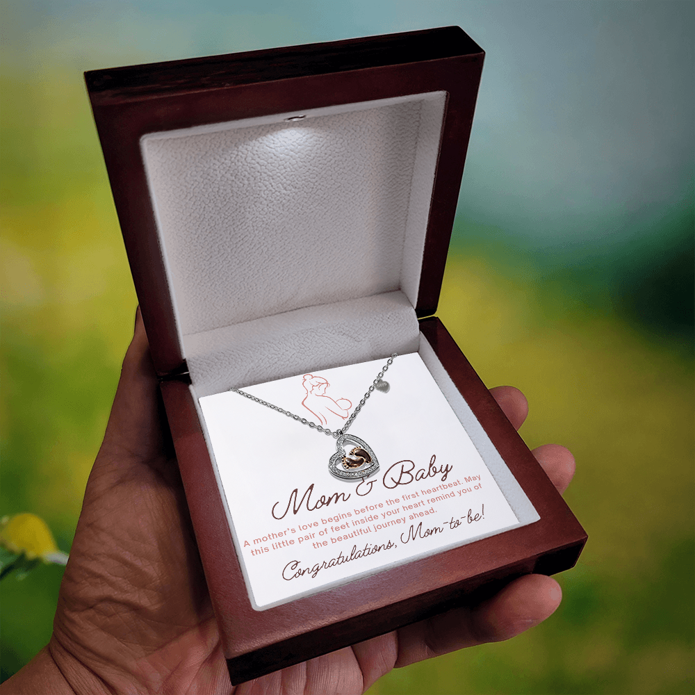 Baby Feet Heart Necklace with Baby Shower Message Card – Gift for Mom-to-Be