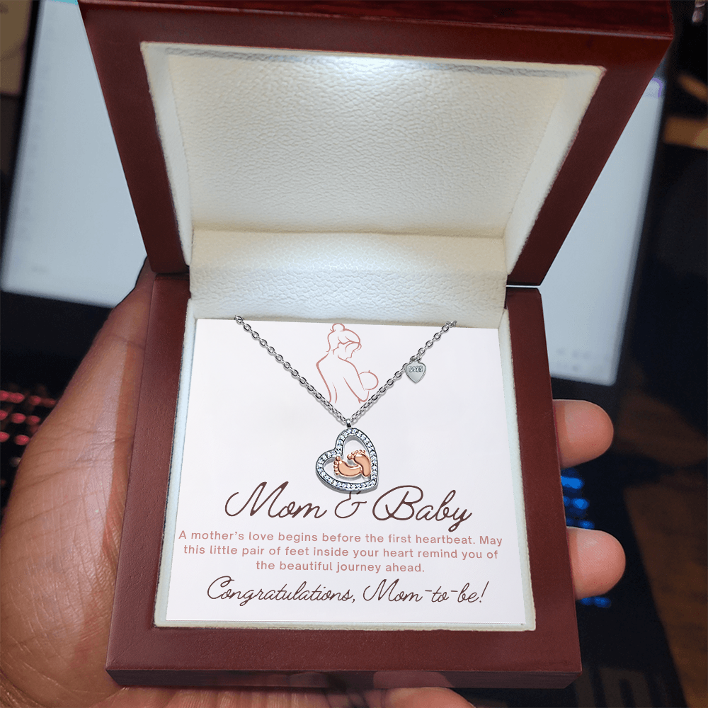 Baby Feet Heart Necklace with Baby Shower Message Card – Gift for Mom-to-Be