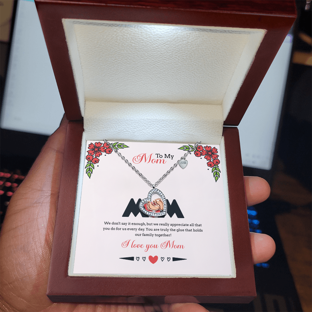 Heart & Baby Feet Necklace with Message Card – Meaningful Gift for Mom from Son or Daughter