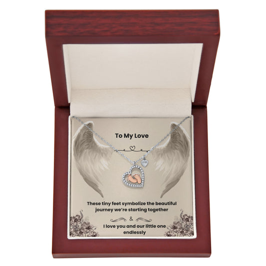 Baby Feet Heart Necklace with Love Message Card – Rose Gold Sterling Silver Gift for New Moms & Moms-to-Be