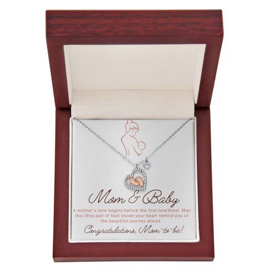 Baby Feet Heart Necklace with Baby Shower Message Card – Gift for Mom-to-Be