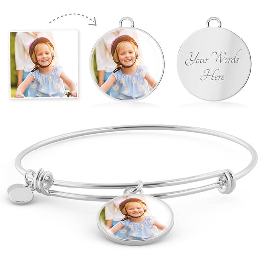 Personalized Heart Photo & Engraved Bracelet – Custom Picture Charm Bangle, Meaningful Gift for Wife, Mom, Daughter, Anniversary