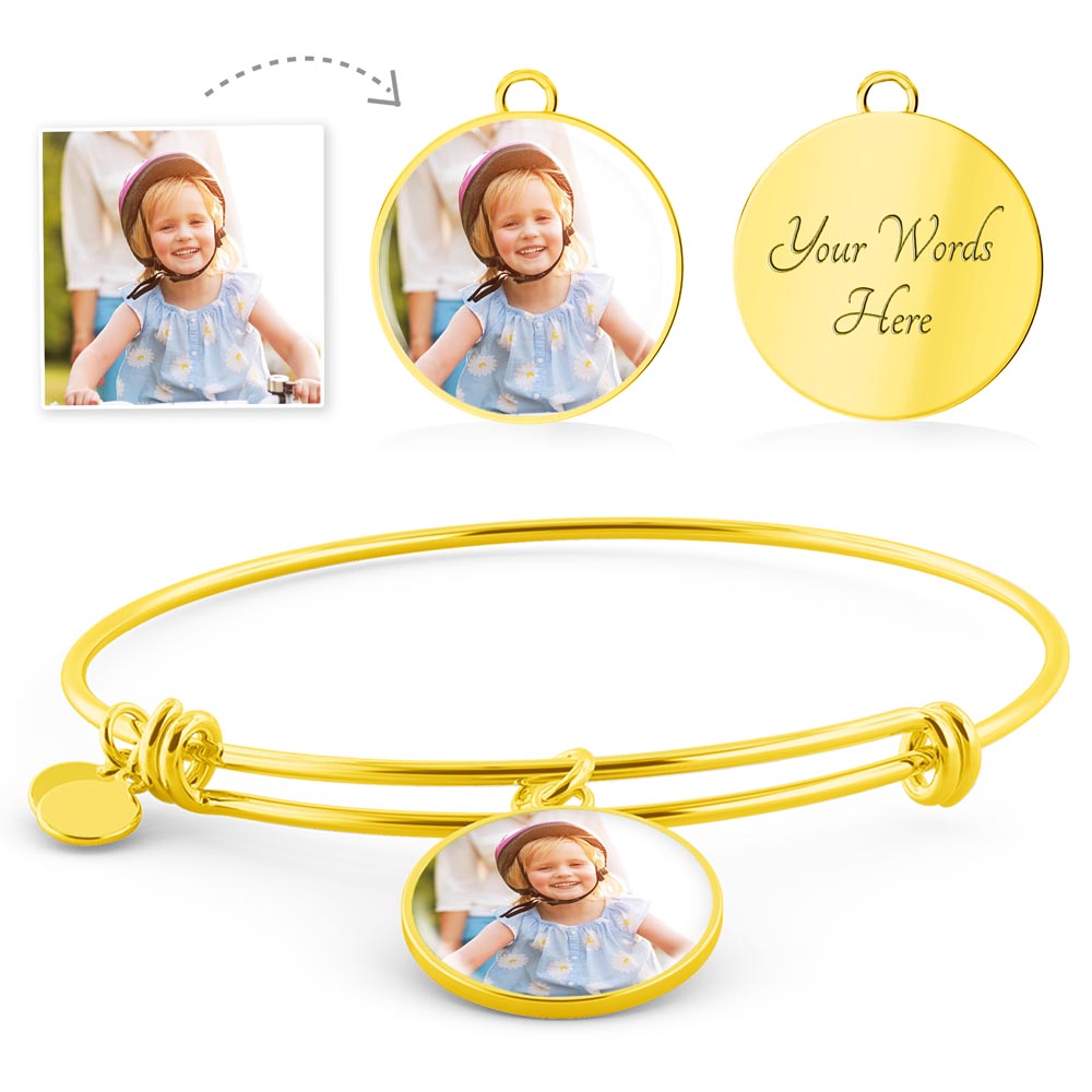 Personalized Heart Photo & Engraved Bracelet – Custom Picture Charm Bangle, Meaningful Gift for Wife, Mom, Daughter, Anniversary
